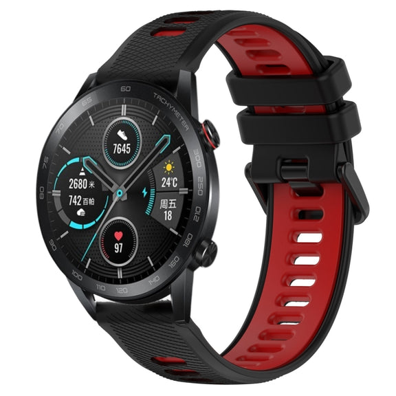 For Honor Magic Watch2 42mm 20mm Sports Two-Color Silicone Watch Band(Black+Red)