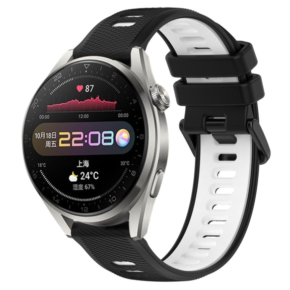 For Huawei Watch 3 Pro 22mm Sports Two-Color Silicone Watch Band(Black+White)