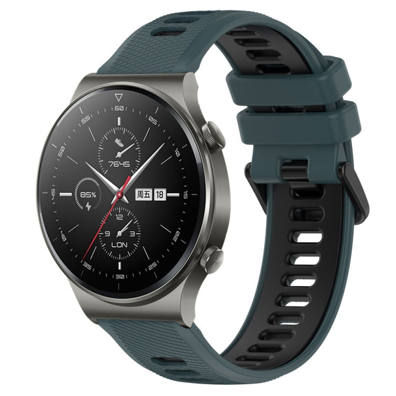 For Huawei GT2 Pro 22mm Sports Two-Color Silicone Watch Band(Olive Green+Black)