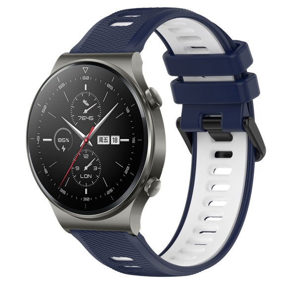 For Huawei GT2 Pro 22mm Sports Two-Color Silicone Watch Band(Midnight Blue+White)