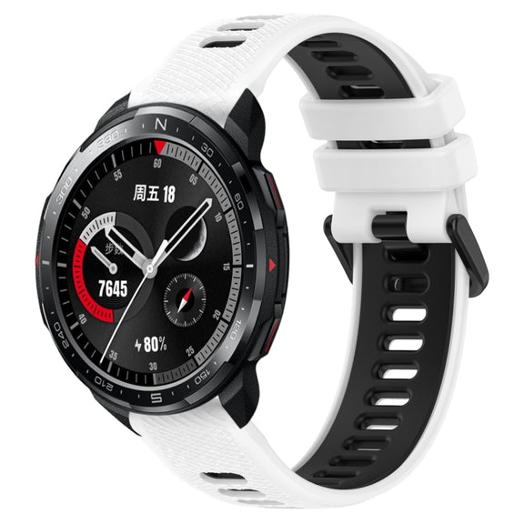 For Honor Watch GS Pro 22mm Sports Two-Color Silicone Watch Band(White+Black)