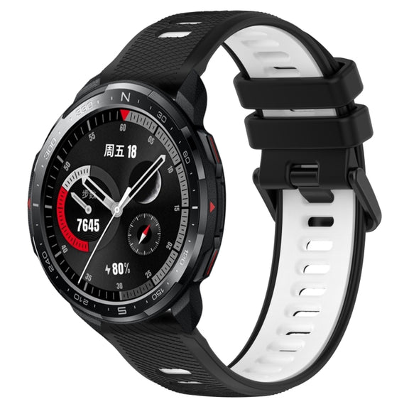For Honor Watch GS Pro 22mm Sports Two-Color Silicone Watch Band(Black+White)