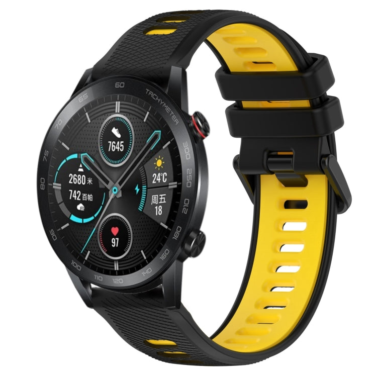 For Honor Magic Watch 2 46mm 22mm Sports Two-Color Silicone Watch Band(Black+Yellow)
