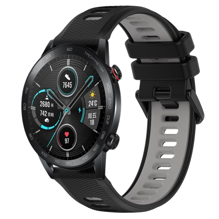 For Honor Magic Watch 2 46mm 22mm Sports Two-Color Silicone Watch Band(Black+Grey)