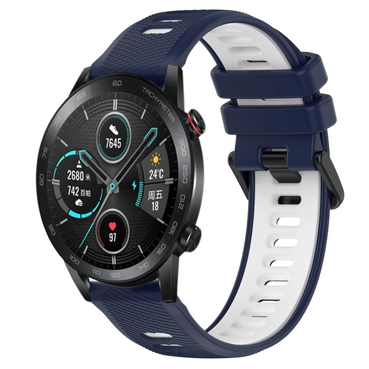 For Honor Magic Watch 2 46mm 22mm Sports Two-Color Silicone Watch Band(Midnight Blue+White)