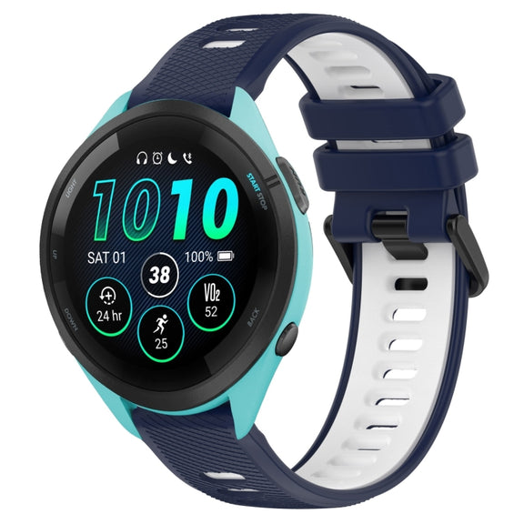 For Garmin Forerunner 265 22mm Sports Two-Color Silicone Watch Band(Midnight Blue+White)