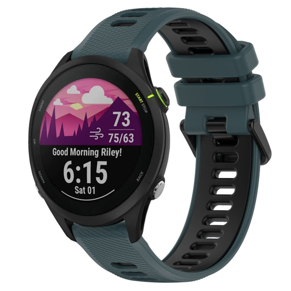 For Garmin Forerunner 255 22mm Sports Two-Color Silicone Watch Band(Olive Green+Black)