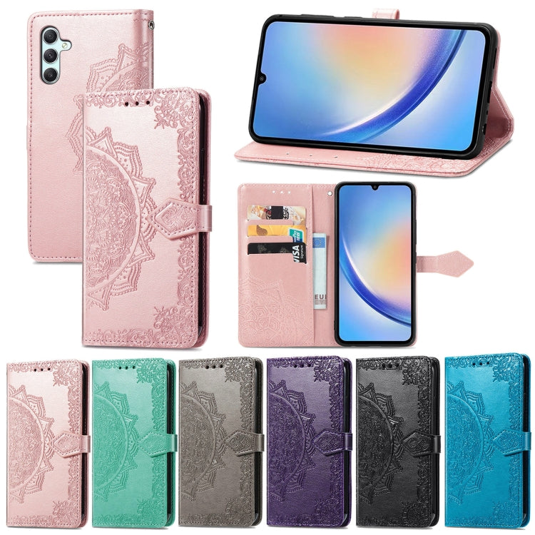 For Samsung Galaxy A34 5G Mandala Flower Embossed Leather Phone Case(Black)
