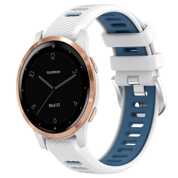 For Garmin Active S 18mm Sports Two-Color Steel Buckle Silicone Watch Band(White+Blue)