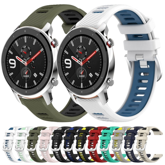 For Amazfit GTR 4 22mm Cross Texture Two Color Silicone Steel Buckle Watch Band(White+Blue)