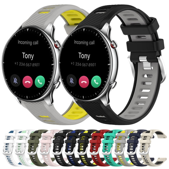 For Amazfit GTR 2 22mm Cross Texture Two Color Silicone Steel Buckle Watch Band(White+Blue)