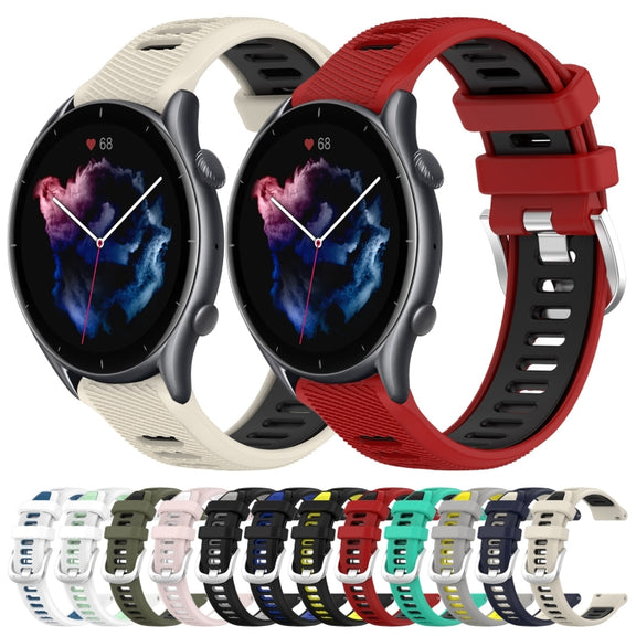 For Amazfit 3 22mm Cross Texture Two Color Silicone Steel Buckle Watch Band(Black+Grey)