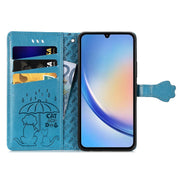 For Samsung Galaxy A34 5G Cat and Dog Embossed Phone Leather Phone Case(Blue)