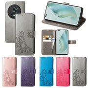 For Honor Magic5 Pro Four-leaf Clasp Embossed Buckle Leather Phone Case(Rose Gold)