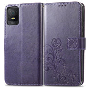 For TCL 403 Four-leaf Clasp Embossed Buckle Leather Phone Case(Purple)