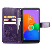 For TCL 403 Four-leaf Clasp Embossed Buckle Leather Phone Case(Purple)