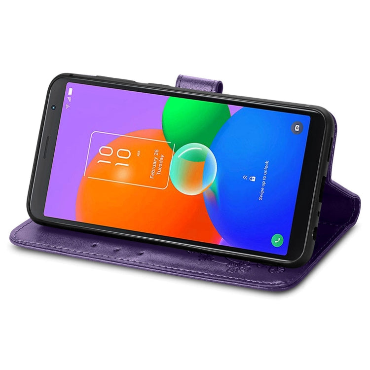 For TCL 403 Four-leaf Clasp Embossed Buckle Leather Phone Case(Purple)