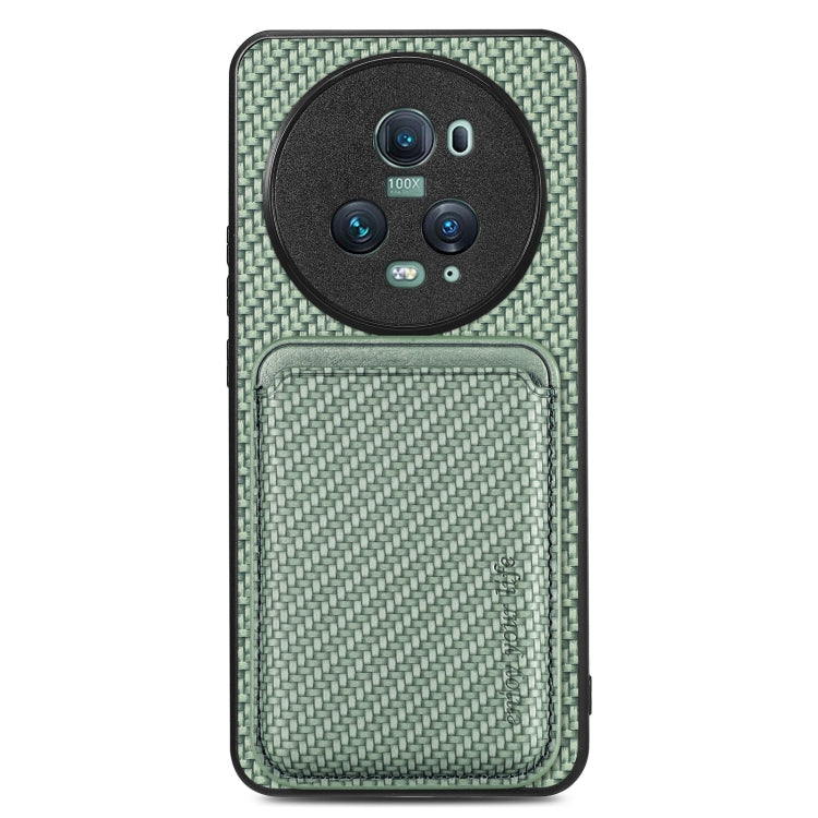 For Honor Magic5 Pro Carbon Fiber Leather Card Magsafe Magnetic Phone Case(Green)