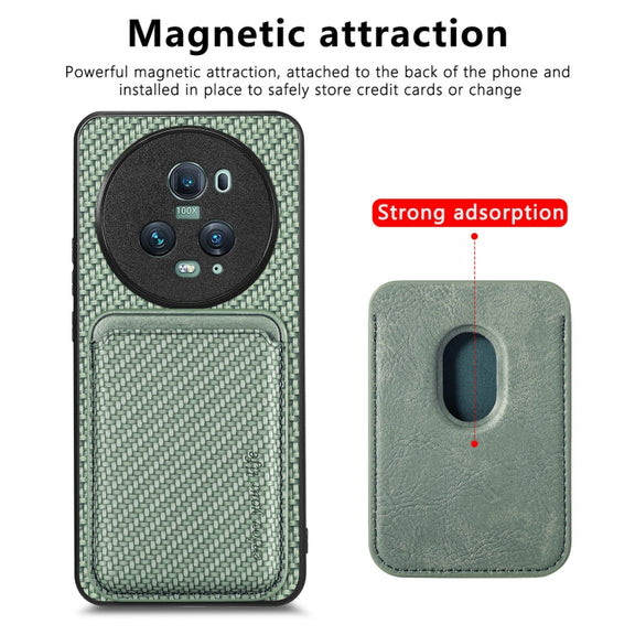 For Honor Magic5 Pro Carbon Fiber Leather Card Magsafe Magnetic Phone Case(Green)