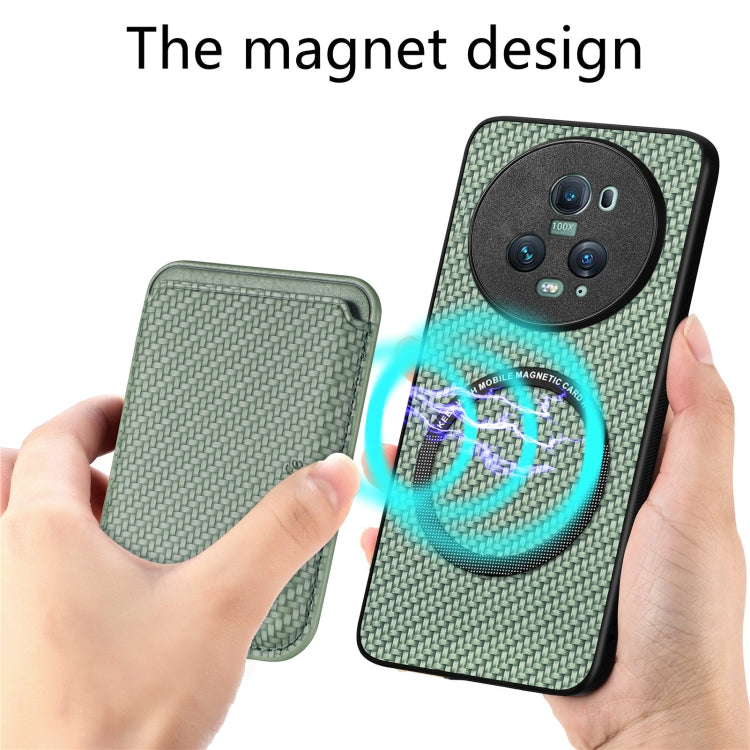 For Honor Magic5 Pro Carbon Fiber Leather Card Magsafe Magnetic Phone Case(Green)