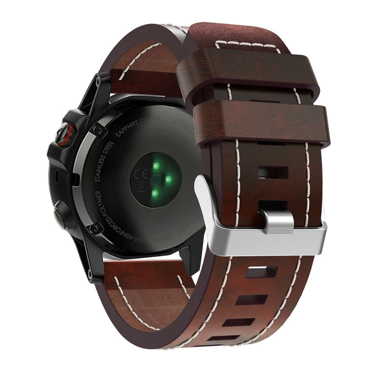 For Garmin Enduro 2 26mm Sewing Leather Steel Buckle Watch Band(Red Brown)
