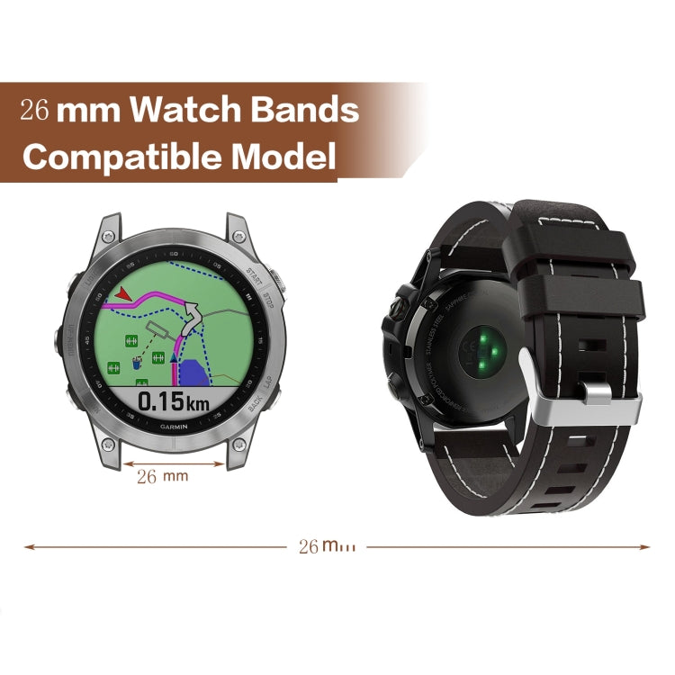 For Garmin Enduro 2 26mm Sewing Leather Steel Buckle Watch Band(Black)
