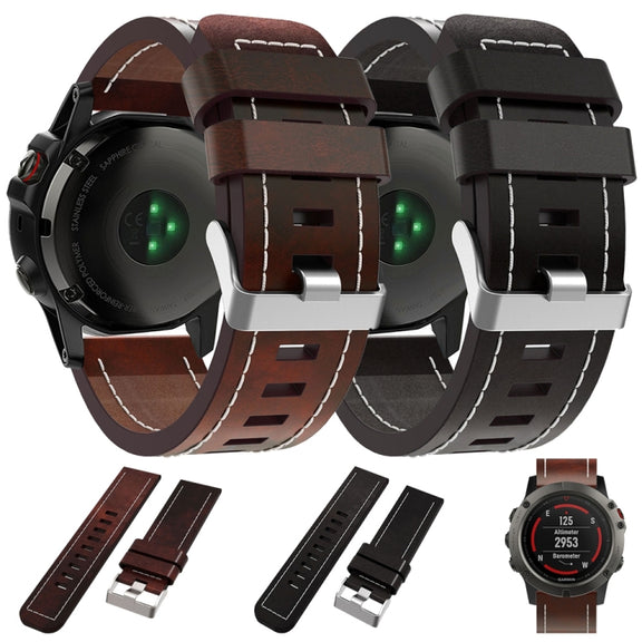 For Garmin Enduro 26mm Sewing Leather Steel Buckle Watch Band(Red Brown)
