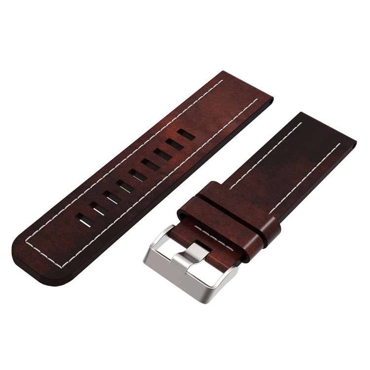 For Garmin Enduro 26mm Sewing Leather Steel Buckle Watch Band(Red Brown)