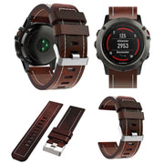 For Garmin Fenix 3 26mm Sewing Leather Steel Buckle Watch Band(Red Brown)