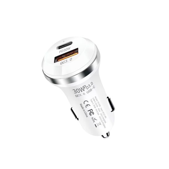 P28 USB-C PD30W + QC3.0 18W USB Dual Port Car Charger(White)