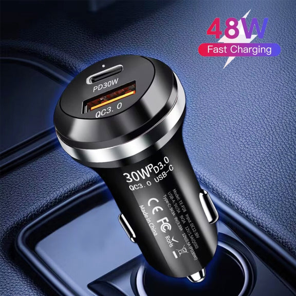 P28 USB-C PD30W + QC3.0 18W USB Dual Port Car Charger(White)