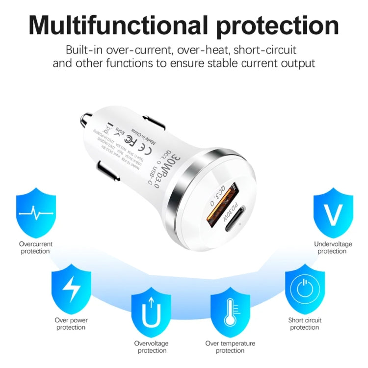 P28 USB-C PD30W + QC3.0 18W USB Dual Port Car Charger(Black)