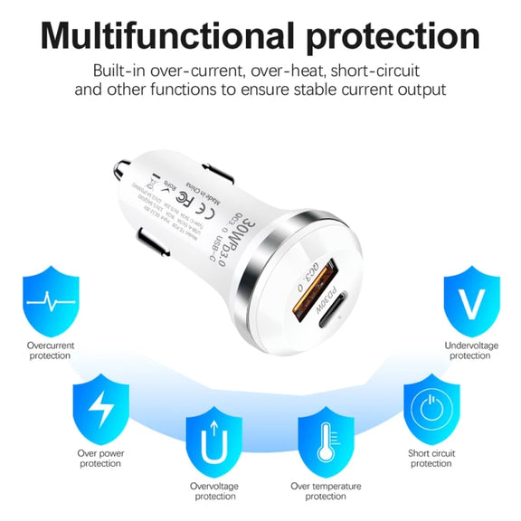 P28 USB-C PD30W + QC3.0 18W USB Dual Port Car Charger(Black)