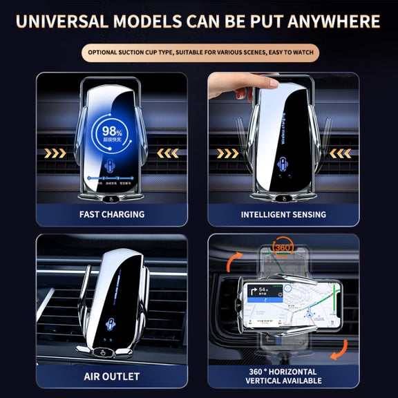 A2 Car Mobile Phone Bracket Wireless 15W Fast Charging Automatic Smart Sensor Stand(Black)