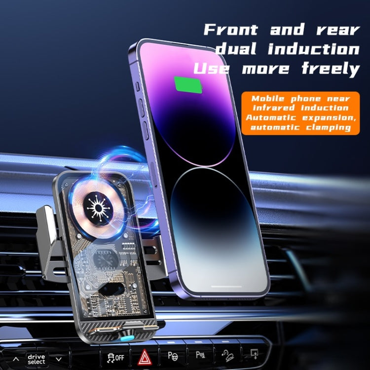 C11 Car 15W Automatically Open Transparent Type-C Wireless Charger Stand(Gray)