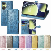 For OnePlus Nord CE 3 Lite Cat and Dog Embossed Leather Phone Case(Gold)