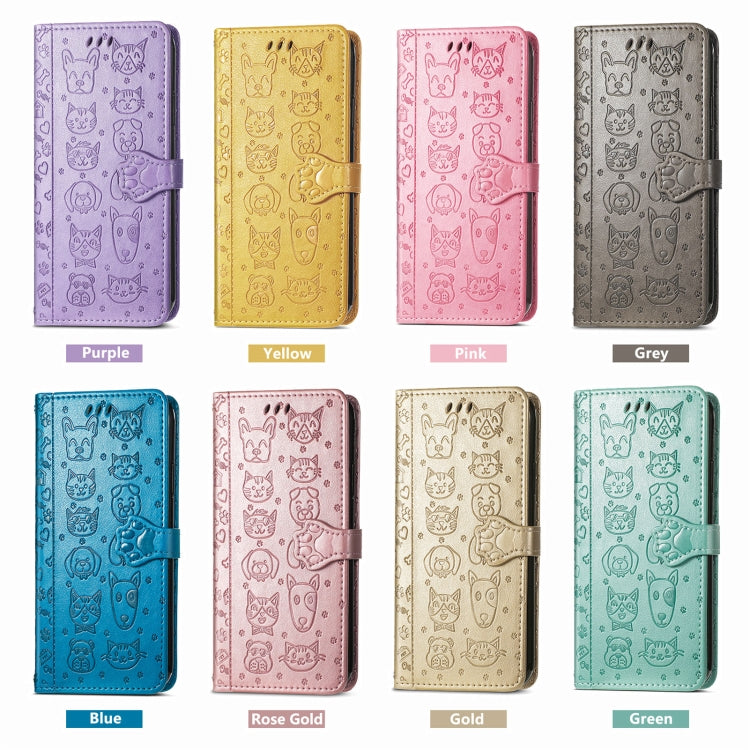 For OnePlus Nord CE 3 Lite Cat and Dog Embossed Leather Phone Case(Gold)