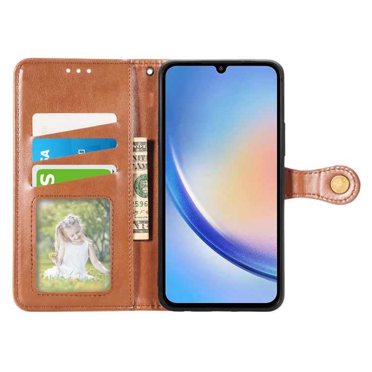 For Samsung Galaxy A34 5G Retro Solid Color Buckle Leather Phone Case(Brown)