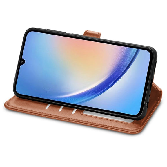 For Samsung Galaxy A34 5G Retro Solid Color Buckle Leather Phone Case(Brown)