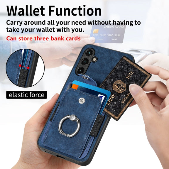 For Samsung Galaxy A14 5G Retro Skin-feel Ring Card Wallet Phone Case(Purple)