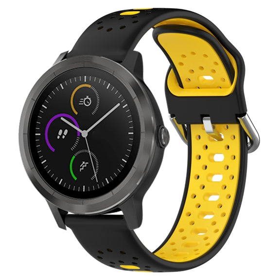 For Garmin Vivoactive3 20mm Breathable Two-Color Silicone Watch Band(Black+Yellow)