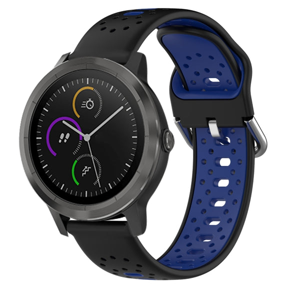 For Garmin Vivoactive3 20mm Breathable Two-Color Silicone Watch Band(Black+Blue)