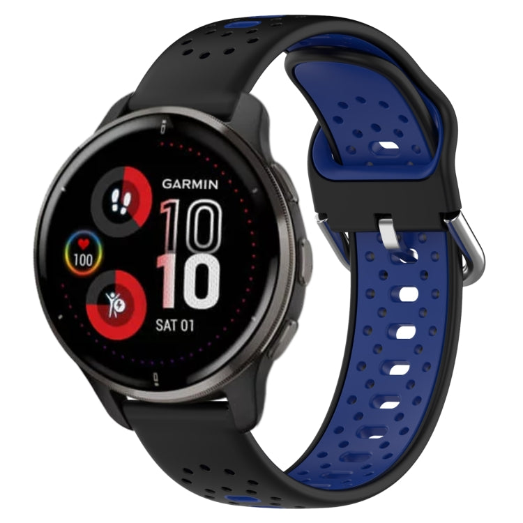 For Garmin Venu 2 Plus 20mm Breathable Two-Color Silicone Watch Band(Black+Blue)