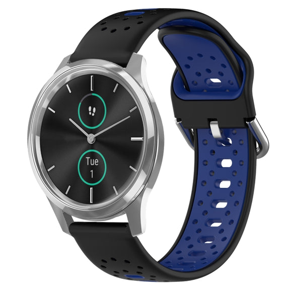 For Garmin VivoMove Luxe 20mm Breathable Two-Color Silicone Watch Band(Black+Blue)