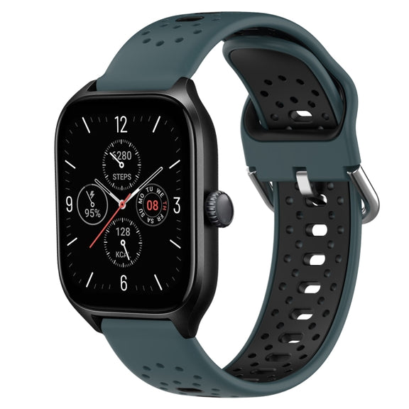 For Amazfit GTS 4 20mm Breathable Two-Color Silicone Watch Band(Olive Green+Black)