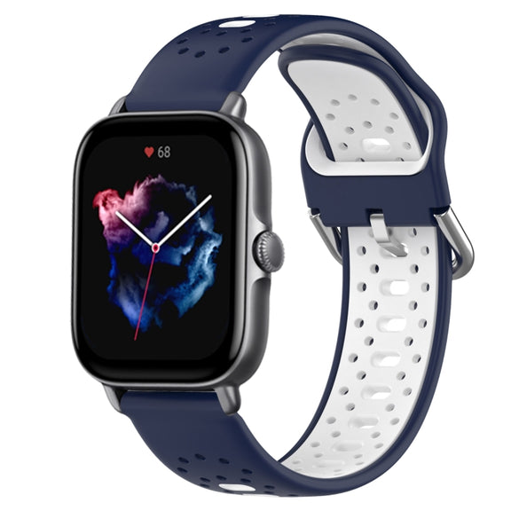 For Amazfit GTS 3 20mm Breathable Two-Color Silicone Watch Band(Midnight Blue+White)