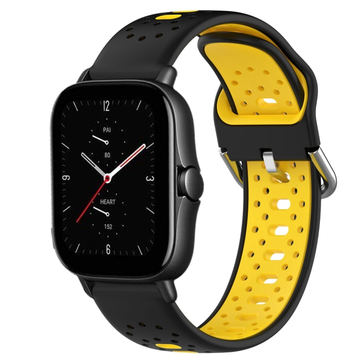 For Amazfit GTS 2E 20mm Breathable Two-Color Silicone Watch Band(Black+Yellow)