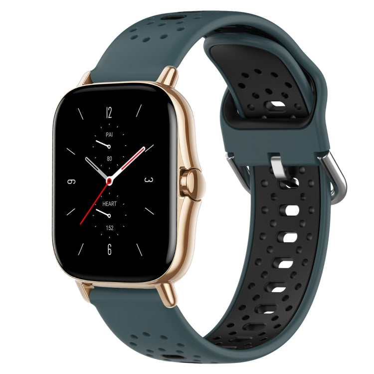 For Amazfit GTS 2 20mm Breathable Two-Color Silicone Watch Band(Olive Green+Black)