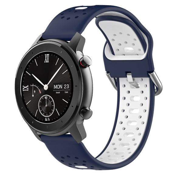 For Amazfit GTR 42mm 20mm Breathable Two-Color Silicone Watch Band(Midnight Blue+White)