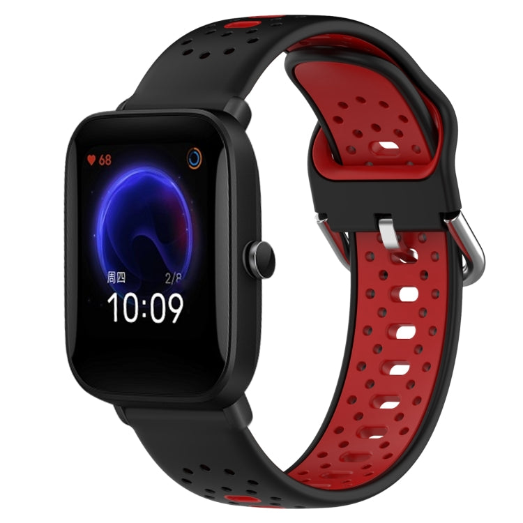 For Amazfit Pop 20mm Breathable Two-Color Silicone Watch Band(Black+Red)